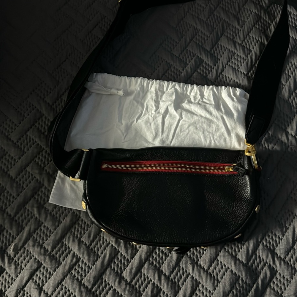 Black/Red leather crossbody